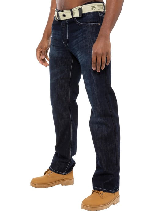 Enzo | Men's Regular Fit Denim Jeans With Belt - Dark Blue - Image 1