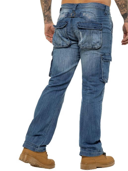 Enzo | Mens Cargo Combat Jeans - Blue