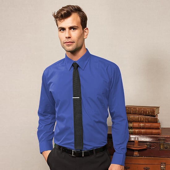 Premier Mens Premier Poplin Long-Sleeved Formal Shirt (Royal) - Image 2