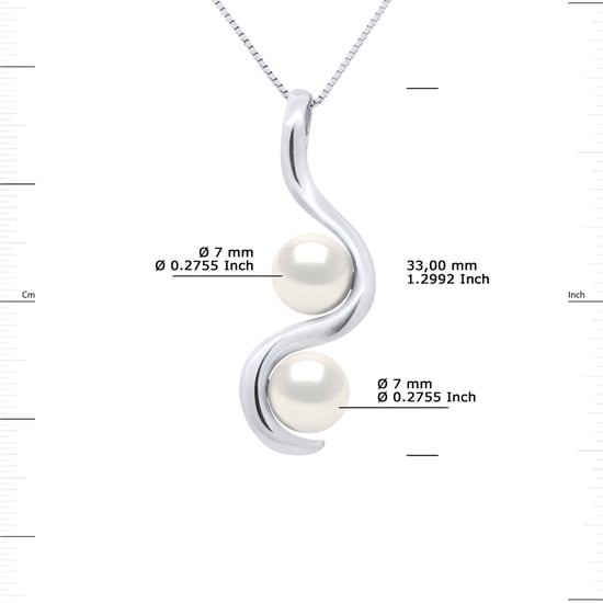 DIADEMA - Pendant You & Me - 2 Real Freshwater Pearls - White - White Gold - Image 3