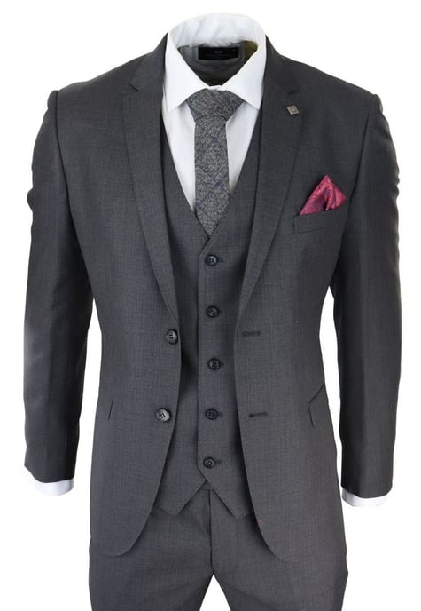 Heren 3-delige Charcoal Grijze Klassieke Stitch Retro Pak - Image 1