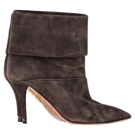 Aquazzura Folded Ankle Heeled Boots in Brown Suede - Image 1