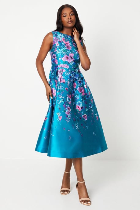 Structured Twill Midi Dress With Pockets - Image 1