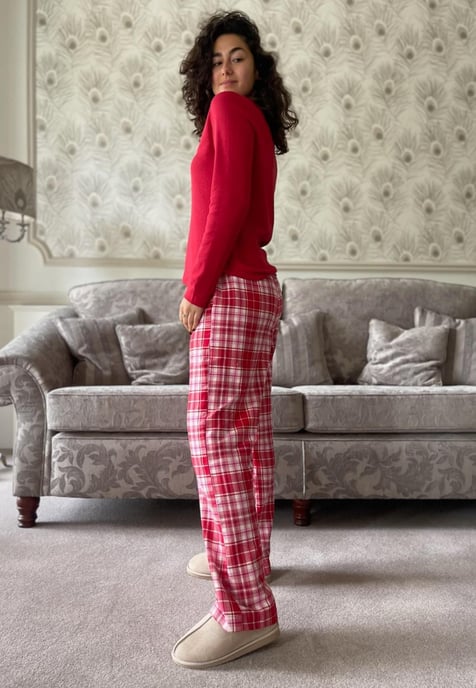 GAP Womens Pyjama Flannel Sleep Set in Red Tartan - Image 3