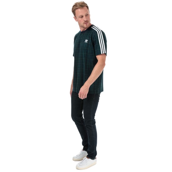 Men's adidas Originals 3-Stripes Tartan T-Shirt in Navy