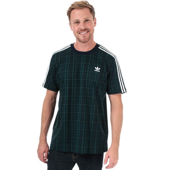Men's adidas Originals 3-Stripes Tartan T-Shirt in Navy