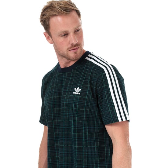 Men's adidas Originals 3-Stripes Tartan T-Shirt in Navy