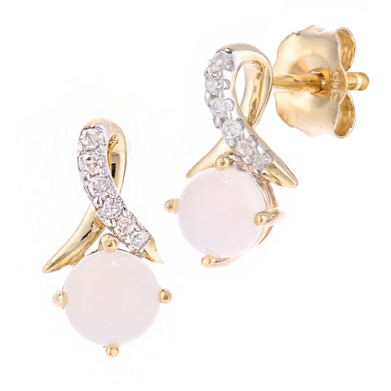 9ct Yellow Gold 0.04ct Opal and 0.05ct Diamond Earrings