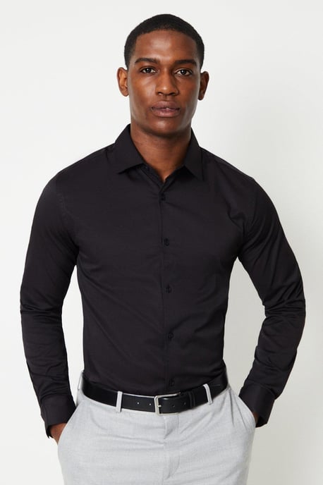 Black Tailored Fit Long Sleeve Easy Iron Shirt - Image 1