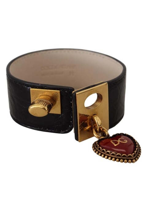Dolce & Gabbana Women's Black Dauphine Leather DG Heart Key Ring Bracelet - Image 3