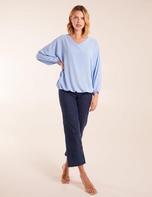 V Neck Puff Sleeve Blouse
