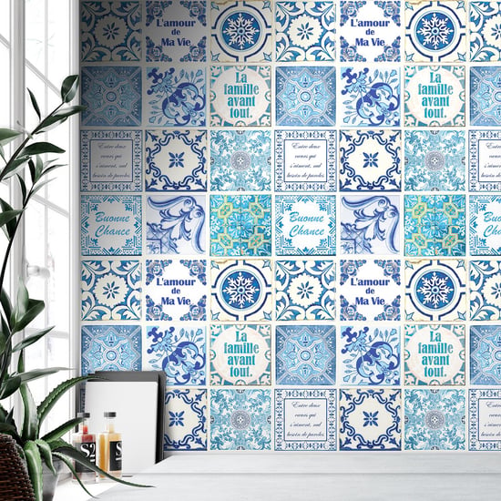 French Quote Classic Blue Tile Sticker - 15 cm x 15 cm - 24 pcs Tiles Wall Stickers, Kitchen, Bathroom, Living room