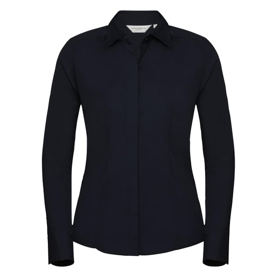 Russell Collection Ladies/Womens Long Sleeve Poly-Cotton Easy Care Fitted Poplin Shirt (French Navy)
