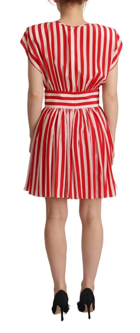Dolce & Gabbana Red White Stripes Silk Mini A-line Women's Dress - Image 3