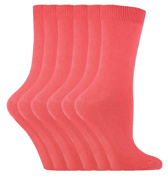 Sock Snob - 6 Pairs Ladies Plain Coloured Cotton Socks