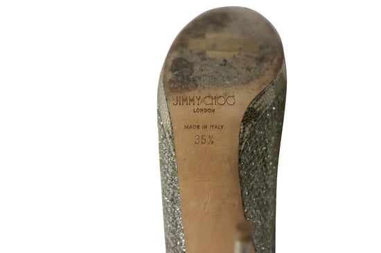 Jimmy Choo Metallic Luna Open Toe Pumps in Gold Leather - Image 6