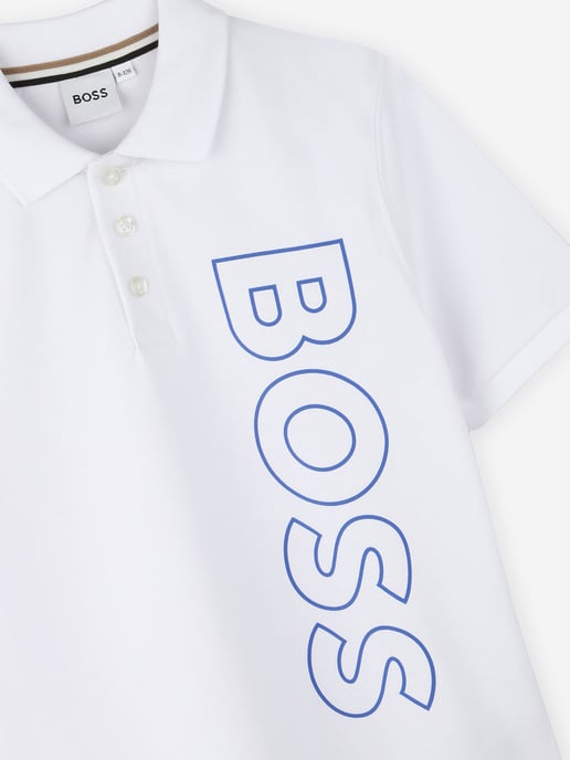 BOSS Boys Regular Fit Logo Polo Shirt in White