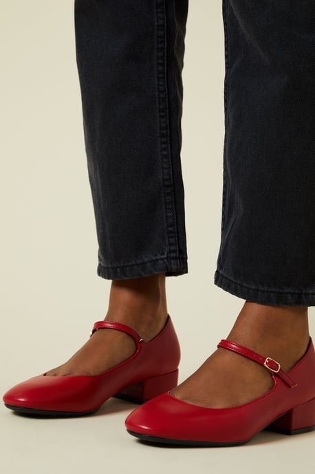 Perla Faux Patent Leather Mary Jane Low Block Heel Court Shoes