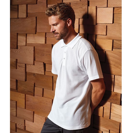 Premier Mens Stud Heavyweight Plain Pique Polo Shirt (White)