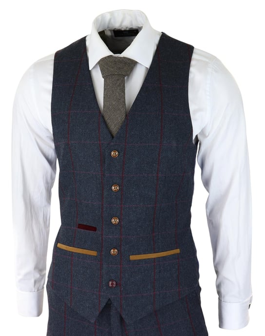 Mens Herringbone Tweed Suit 3 Piece Navy Blue Peaky Blinders 1920s Tailored Fit - Image 3