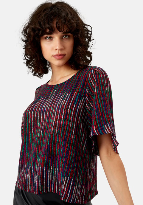 Whisper Printed Top in Red and Green