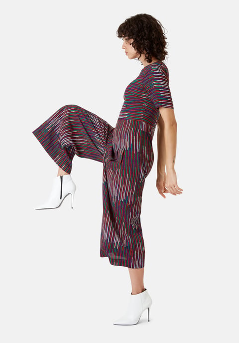 Bianca Printed Short Sleeved Jumpsuit in Red and Green