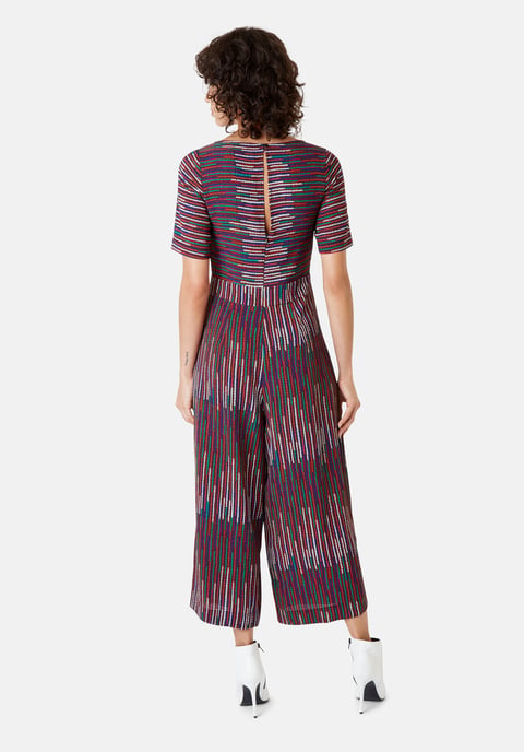 Bianca Printed Short Sleeved Jumpsuit in Red and Green