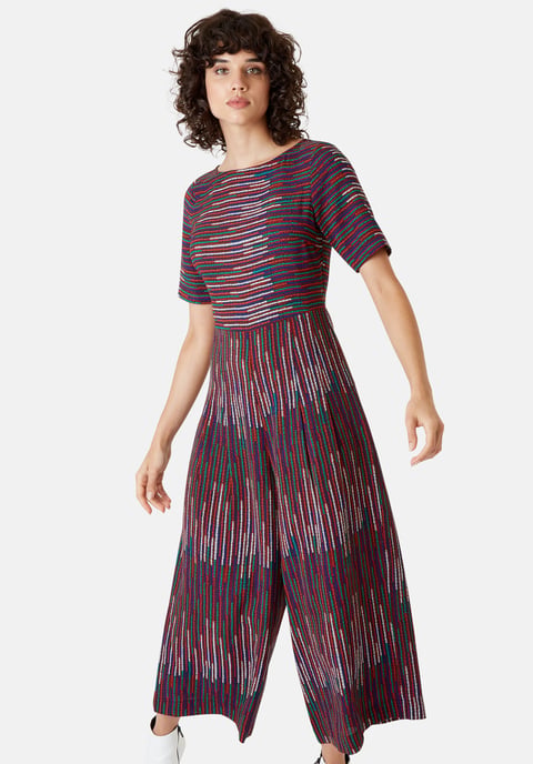 Bianca Printed Short Sleeved Jumpsuit in Red and Green