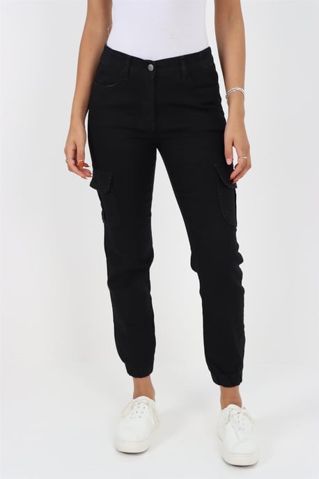 Damesjeans met elastische taille en zelfboeien in zwart - Image 5