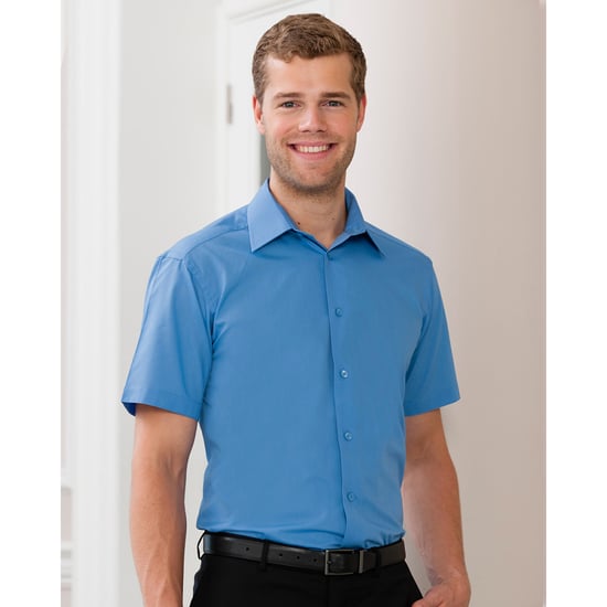 Russell Collection Mens Short Sleeve Poly-Cotton Easy Care Poplin Shirt (Corporate Blue) - Image 3