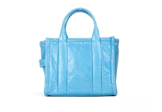 Marc Jacobs Women's The Shiny Crinkle Mini Tote Air Blue Leather Crossbody Handbag Purse