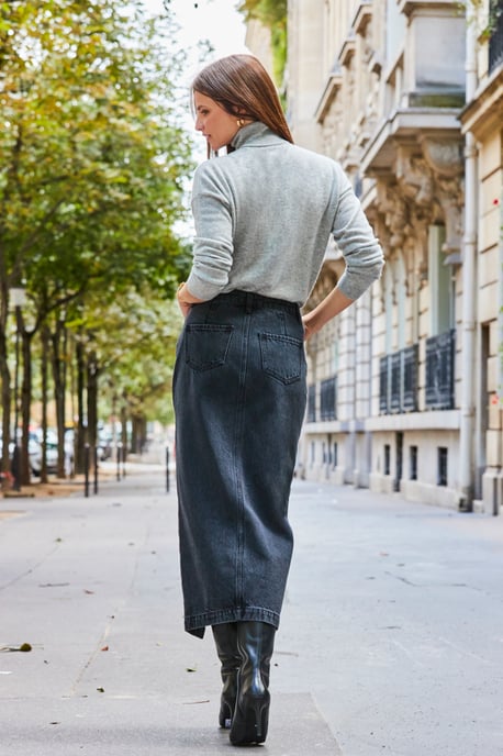 Charcoal Grey Longline Denim Midi Skirt