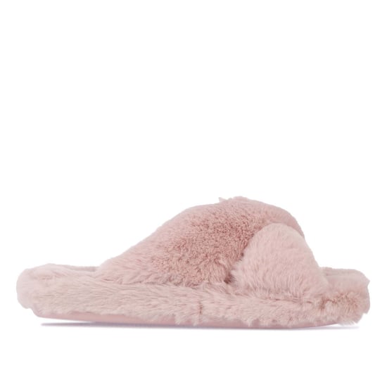 Women's Ted Baker Lopply Faux Fur Crossover Slippers in Dusky Pink - Image 1