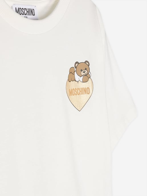 Moschino Girls Bear Heart Logo T-Shirt in Ivory