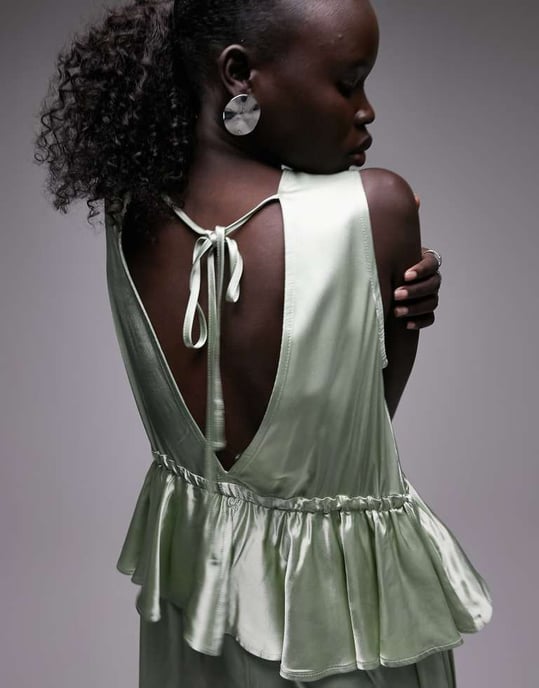 Topshop Petite ruffle peplum dress in sage - LGREEN
