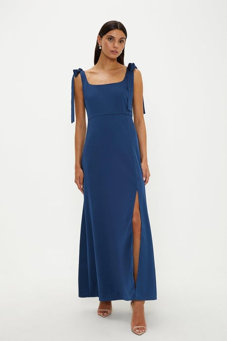 Satin Tie Shoulder Midi Bridesmaids Dress