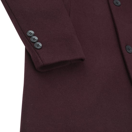 Men's Wool Long Slim Fit Stand-Up Collar Business Coat for Winter Red