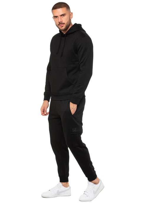 Enzo | Mens Pullover Hoodie Tracksuit Set - Black