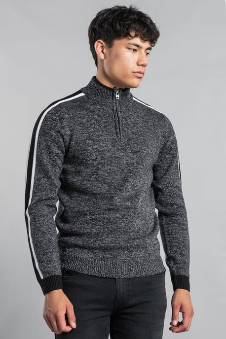 Black Funnel Neck 1/4 Zip Jumper With Contrast Sleeve