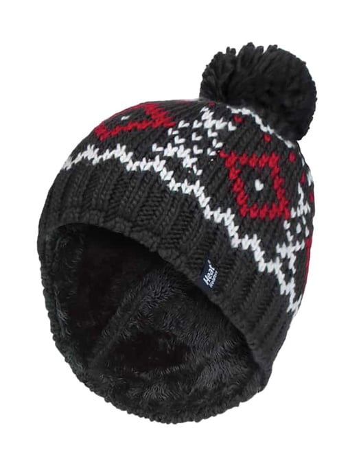 Mens Fleece Fodrad Termisk Vinter Varm Beanie Bobble Mössa med Pom Pom - Image 1
