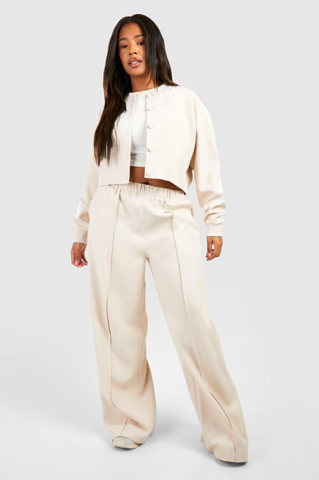 Plus Tailored Seam Front Slouchy Wide Leg Trousers - Image 3