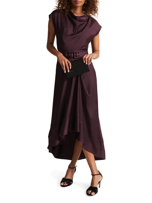 Sabrianna Burgundy Satin Midi Dress