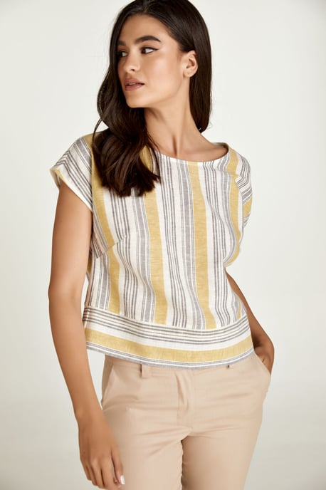 Yellow Striped Linen Style Top