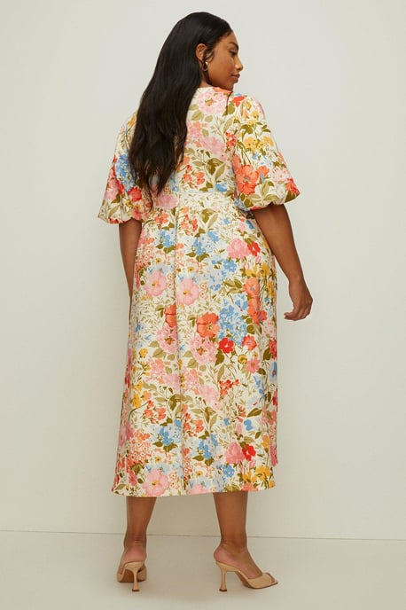 Curve Floral Scuba Puff Sleeve Midi Dress - Image 3