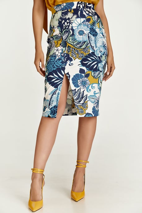 Floral Cotton Pencil Skirt in Blue and Green Shades - Image 6