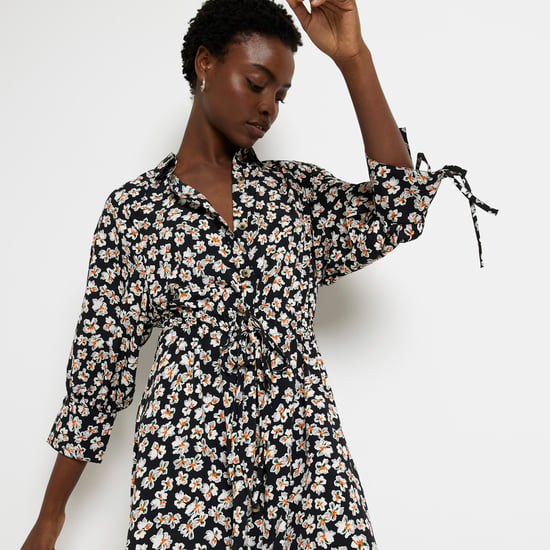 River Island Womens Midi Shirt Dress Black Floral
