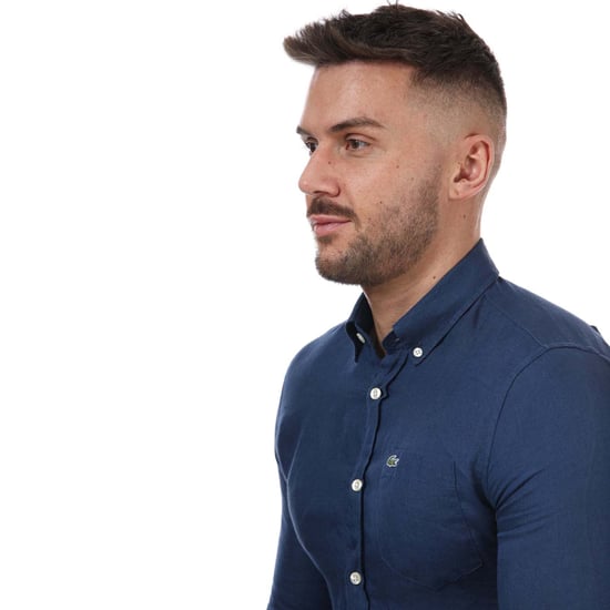 Men's Lacoste Regular Fit Linen Shirt in Blue - Image 4