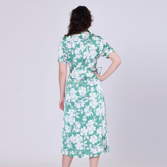 Macro flower print midi shirt- dress