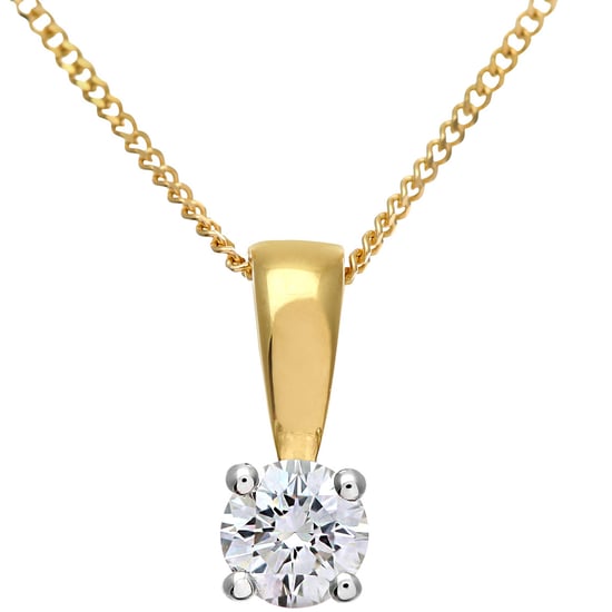Diamond Solitaire Pendant, 18ct Yellow Gold IJ/I Round Brilliant Certified Diamond Pendant, 0.25ct Diamond Weight - Image 1