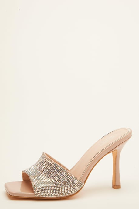 Nude Diamante Heeled Mule Sandal